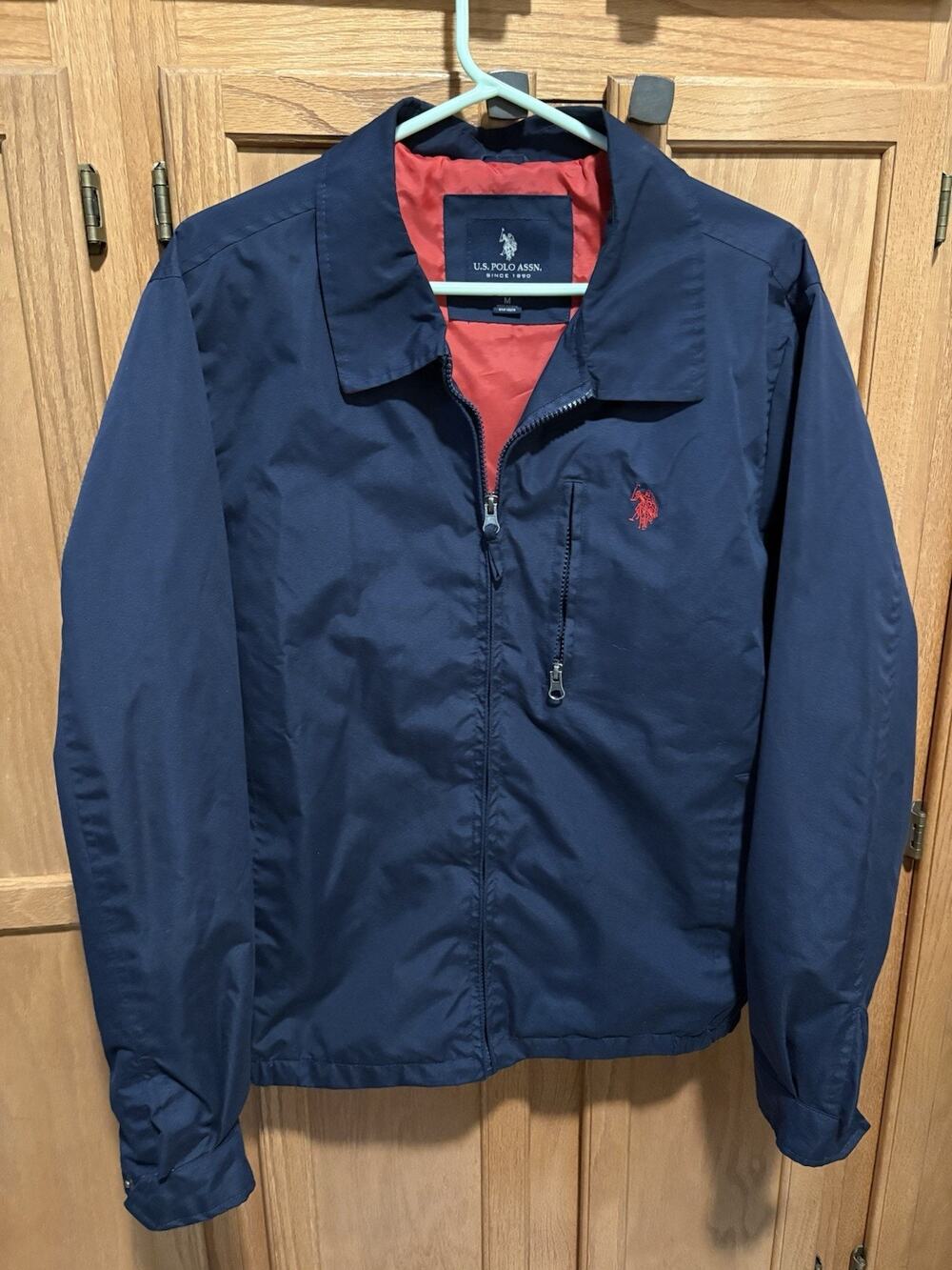U.S. Polo Assn. Men's Full Zip Jacket Blue w/ Red Lining Logo Embroidered M